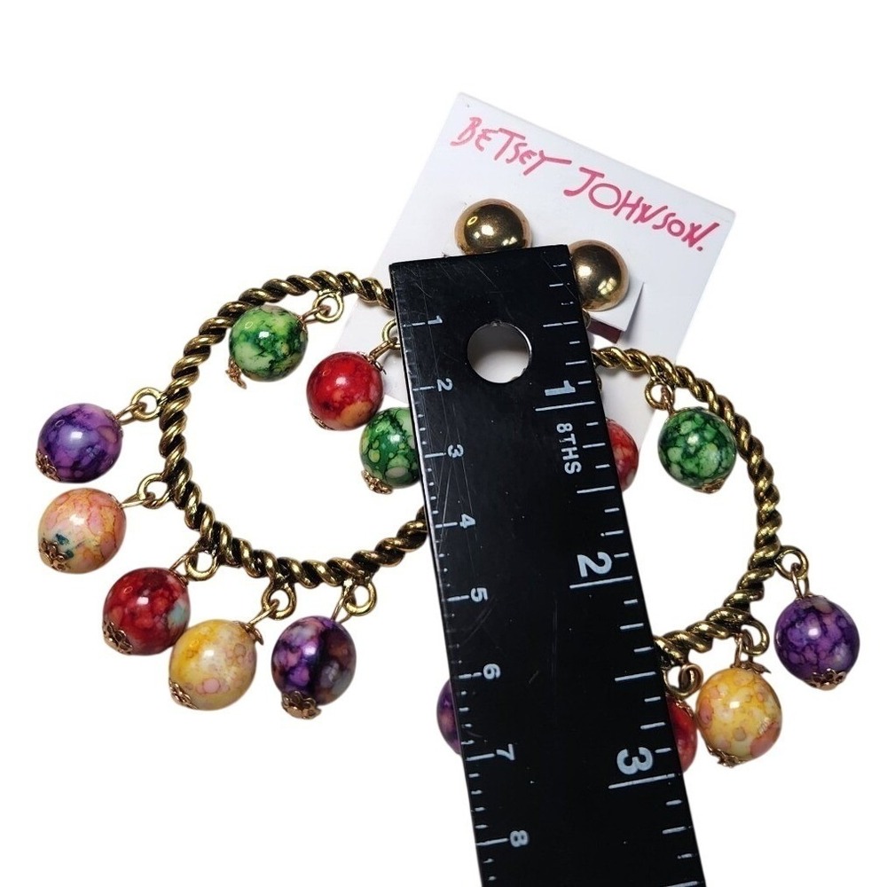 BETSEY JOHNSON Hoop‎ Dangle Earrings Colorful Beaded Large Boho NEW - Picture 3 of 4